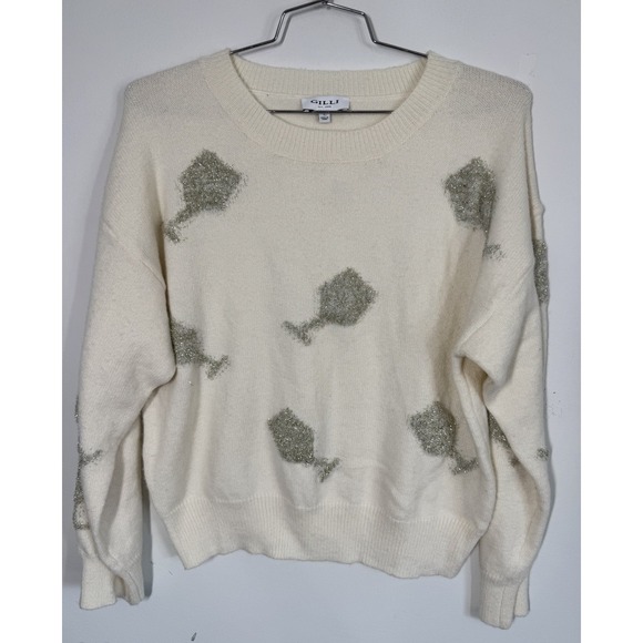 Gilli Cream Champagne Glass Pullover Holiday Party Sweater Size L Celebrate NYE - Picture 1 of 10